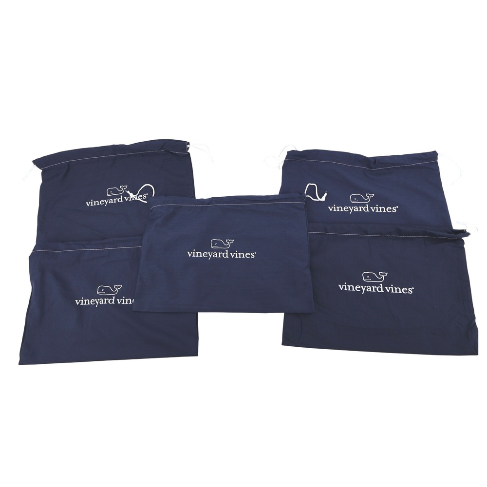 Vineyard Vines Set of 5 Navy Blue Drawstring Pouches Bags Storage‎ Travel